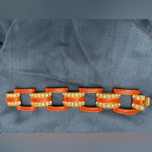 J Crew Coral Enamel Rhinestone Bracelet